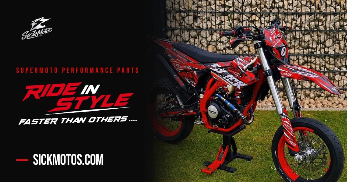 SickMotos: supermoto with red graphics kit and red rims