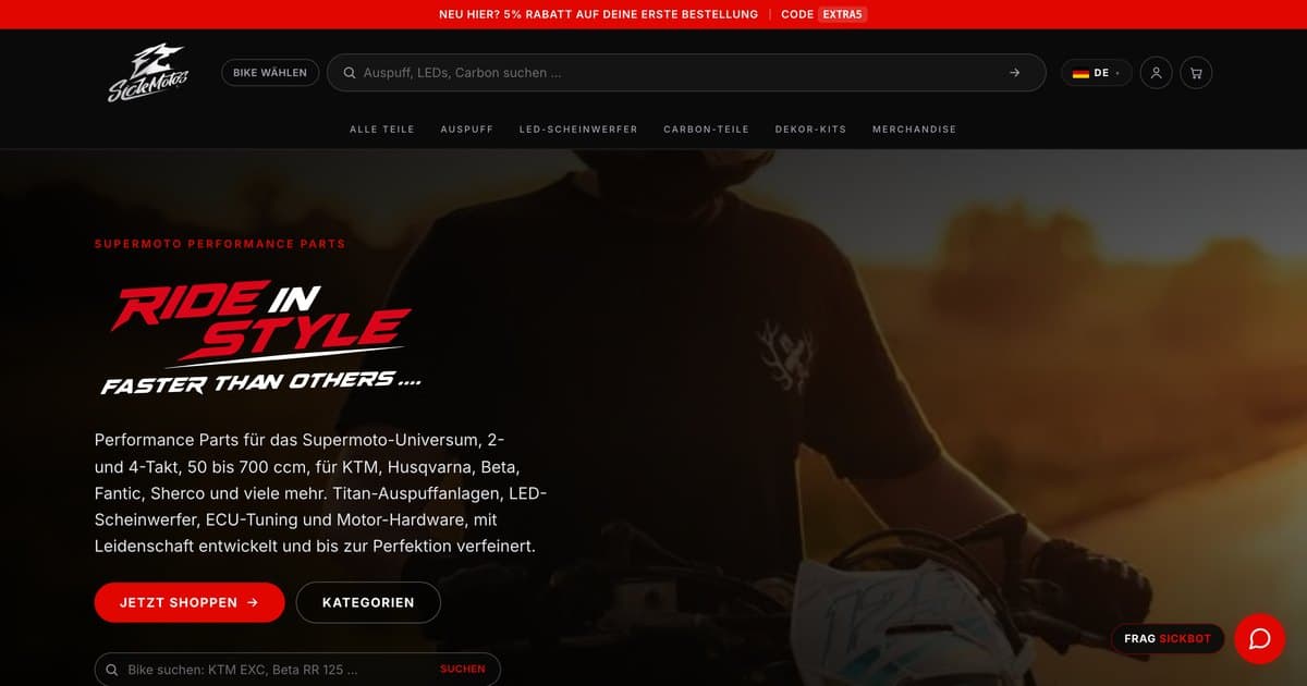 SickMotos: home page of the online shop for supermoto parts